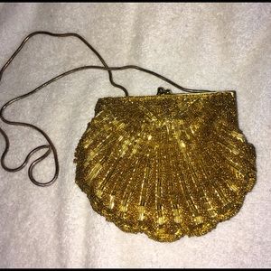 Vintage small gold beaded handbag or clutch